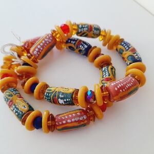 Set Of Two Bracelets Colorful Handpainted Beads
